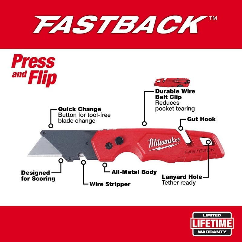 Milwaukee 48-22-1501 Fastback Folding Utility Knife with Wire Stripper, Gut Hook, and Quick Blade Change - Image 1