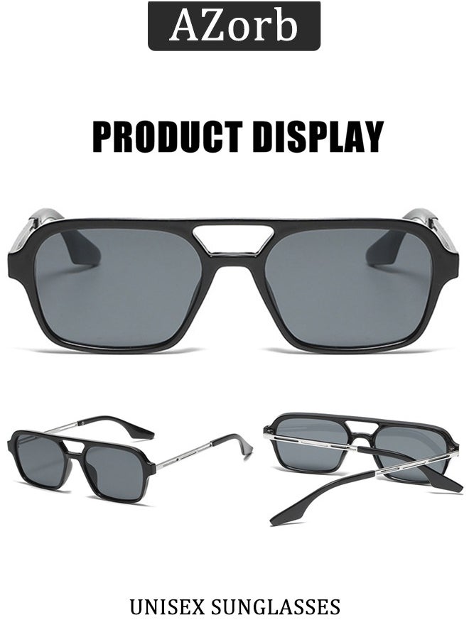 AZorb Aviator Sunglasses Men Women - Retro 70s Square Sun Glassess Tinted Polarized Metal Men's Sunglasses for Eye UV400 Protection Shades Black  - Image 3
