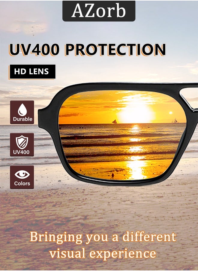 AZorb Aviator Sunglasses Men Women - Retro 70s Square Sun Glassess Tinted Polarized Metal Men's Sunglasses for Eye UV400 Protection Shades Black  - Image 2