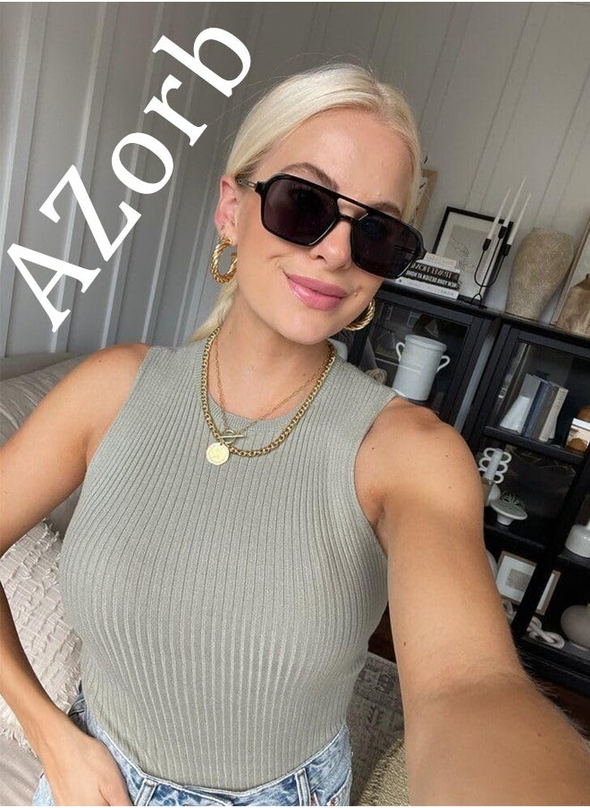 AZorb Aviator Sunglasses Men Women - Retro 70s Square Sun Glassess Tinted Polarized Metal Men's Sunglasses for Eye UV400 Protection Shades Black  - Image 4
