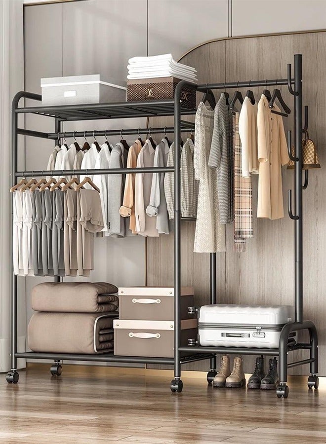 SHEE ONE A wonderful heavy-duty metal clothes rack for hanging coats on wheels for home, residence and hotel/black - Image 1