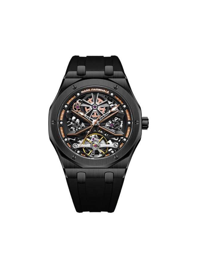 Mark Fairwhale Men's Luminous Tourbillon Automatic Watch - Water Resistant, Black Dial & Black Silicone Strap - Image 1
