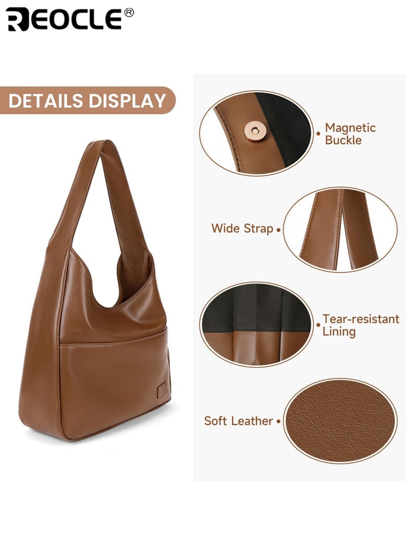 REOCLE Women's Faux Leather Tote Bag Stylish Shoulder College Tote Hobo Handbag Ideal Work Purse Durable Spacious with Pockets Suitable for Daily Use Work School Shopping for Ladies for Women - Image 4