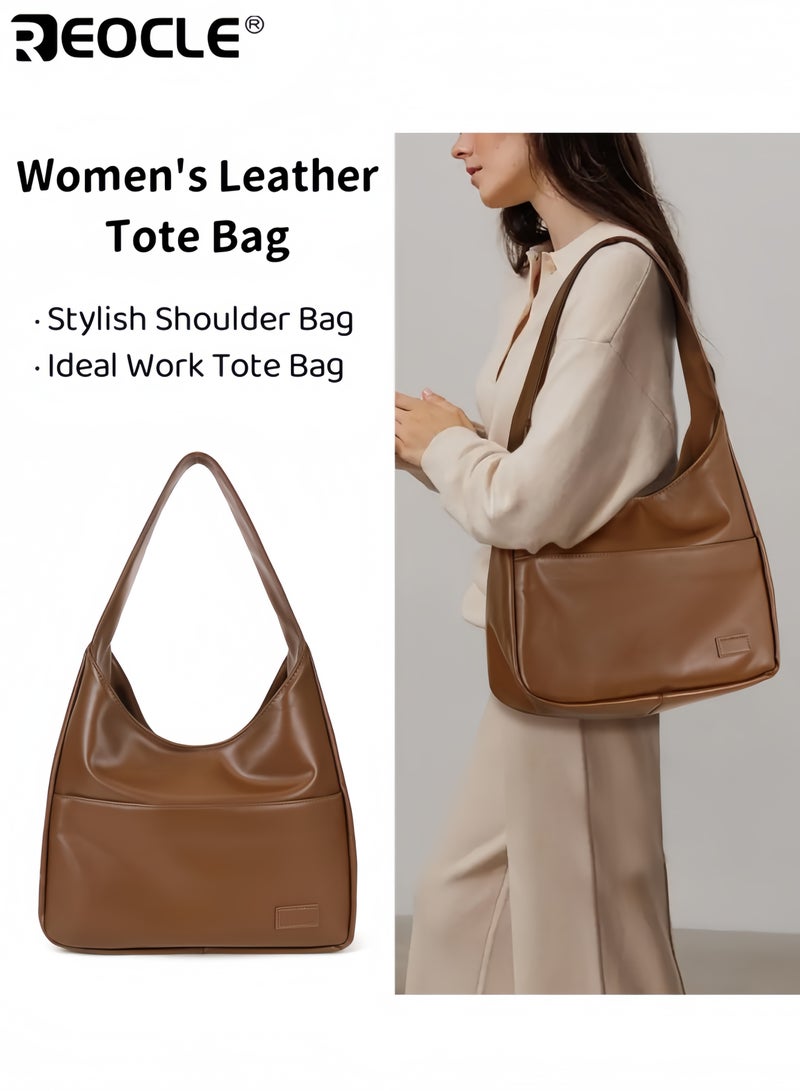 REOCLE Women's Faux Leather Tote Bag Stylish Shoulder College Tote Hobo Handbag Ideal Work Purse Durable Spacious with Pockets Suitable for Daily Use Work School Shopping for Ladies for Women - Image 1