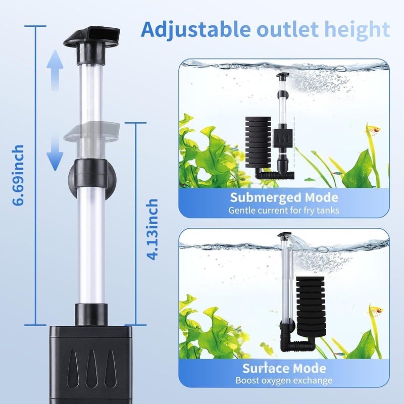 VAYINATO فلتر إسفنجي حيوي لحوض السمك ®، فردي - مضخة هواء فائقة الهدوء فلتر داخلي رغوي لحوض السمك - لأسماك البيتا والجمبري والأسماك الصغيرة (أسود) من بيتزلايف وورلد - Image 2