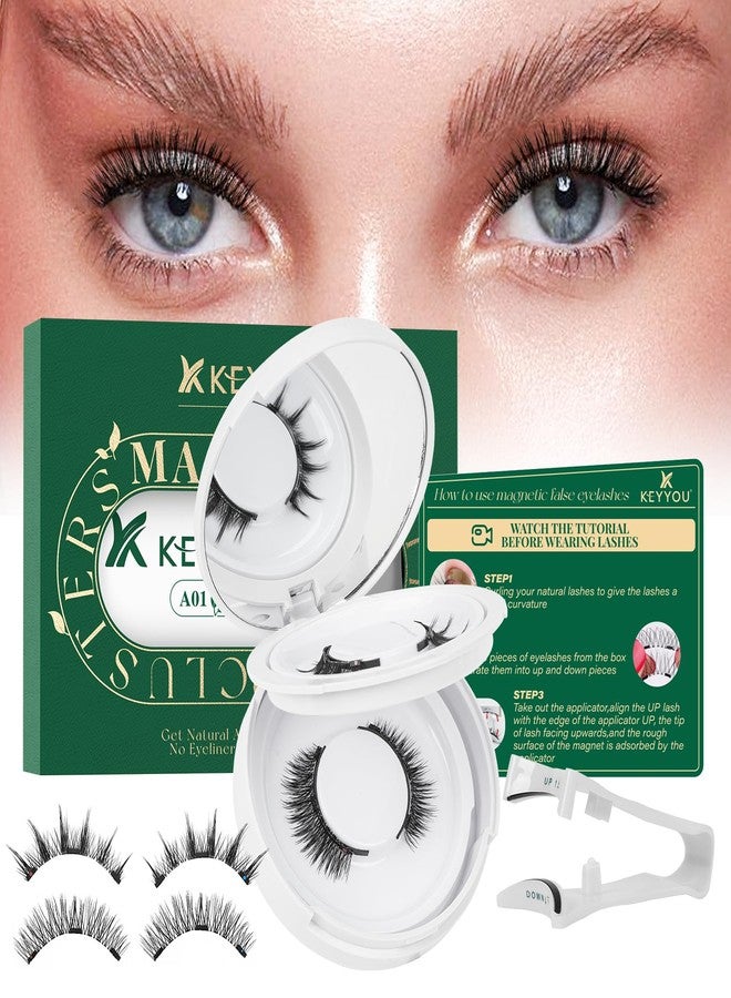 KEYYOU Reusable Magnetic Eyelashes 2 Pair with Applicator No Glue Needed 3D Natural Magnetic Lashes, Easy to Apply & Long Lasting for Daily Use & Events(A01+A02) - Image 1