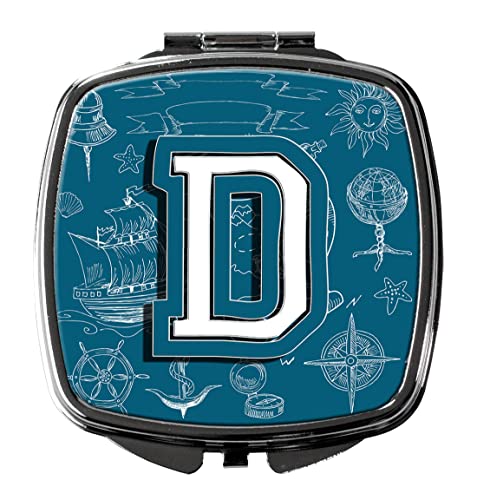 Caroline's Treasures CJ2014-DSCM Letter D Sea Doodles Initial Alphabet Compact Mirror Decorative Travel Makeup Mirror for Women Girls Gifts Pocket Makeup Mirror Folding Handheld - Image 5