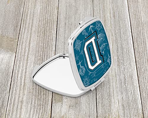 Caroline's Treasures CJ2014-DSCM Letter D Sea Doodles Initial Alphabet Compact Mirror Decorative Travel Makeup Mirror for Women Girls Gifts Pocket Makeup Mirror Folding Handheld - Image 2