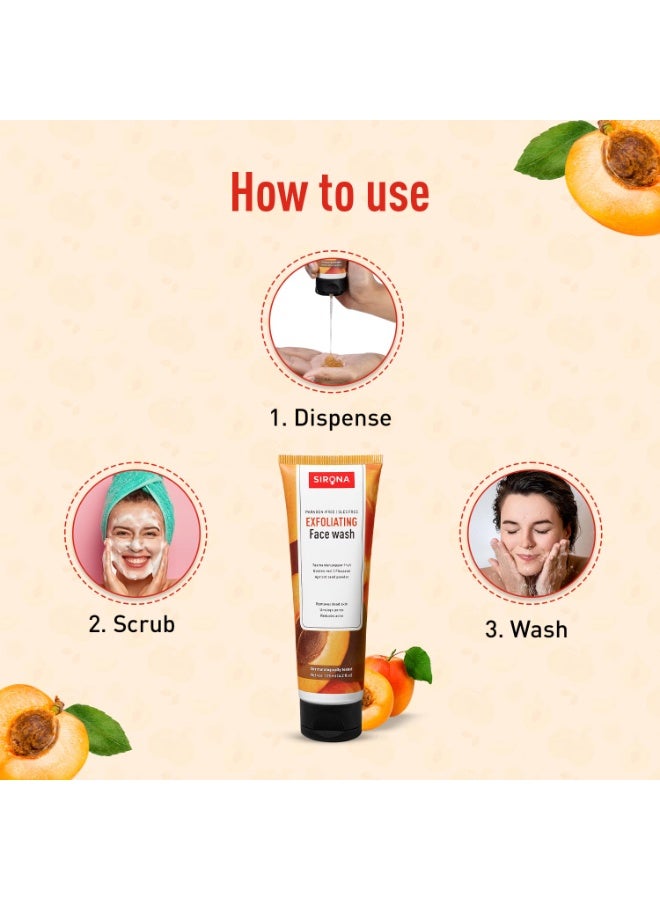 Sirona Exfoliating Face Wash for Men & Women 125 ML | Natural Face Cleanser with Apricot & Mint | Hydrating, Anti-Aging, Fights Acne & Blackheads | For All Skin Types, Daily Use - Image 5