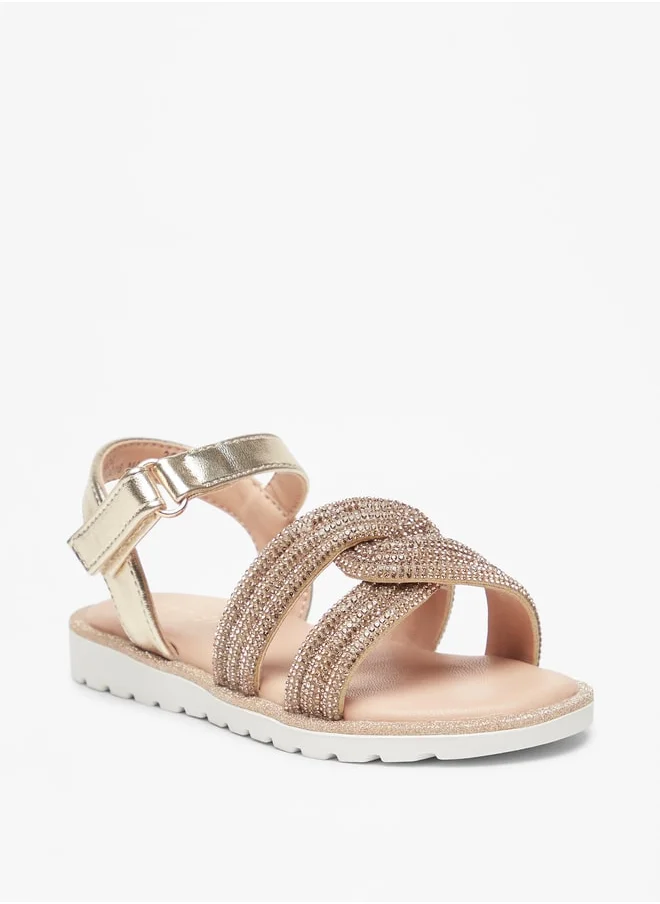 جونيورز Girls Embellished Sandals With Hook And Loop Closure