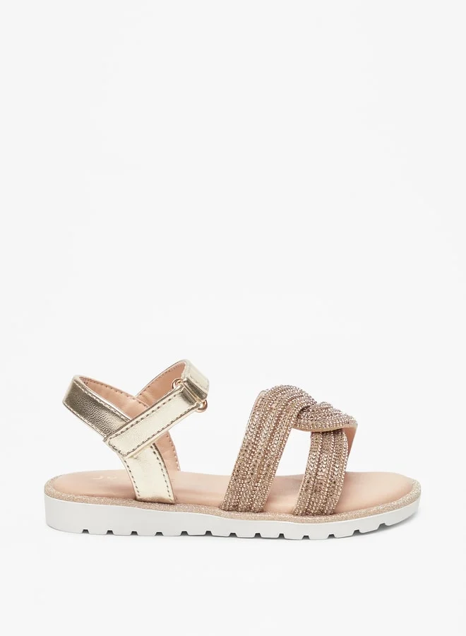 جونيورز Girls Embellished Sandals With Hook And Loop Closure