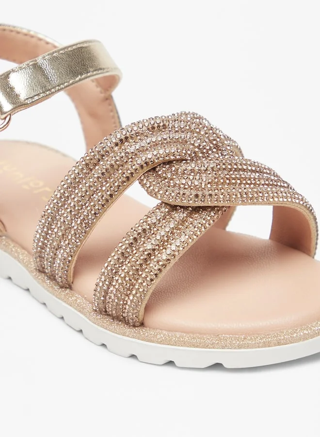 جونيورز Girls Embellished Sandals With Hook And Loop Closure