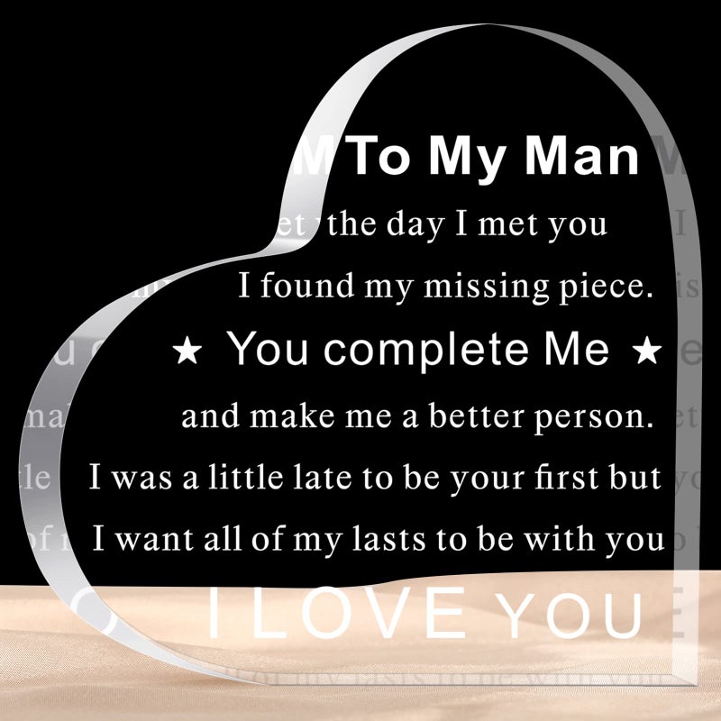 Yulejo To My Man Gift for Him Acrylic Anniversary Birthday Gifts for Boyfriend I Love You Gift for Him Fiance Husband Keepsake for Groom Engagement Wedding Christmas Father's Day (Heart Style) - Image 1