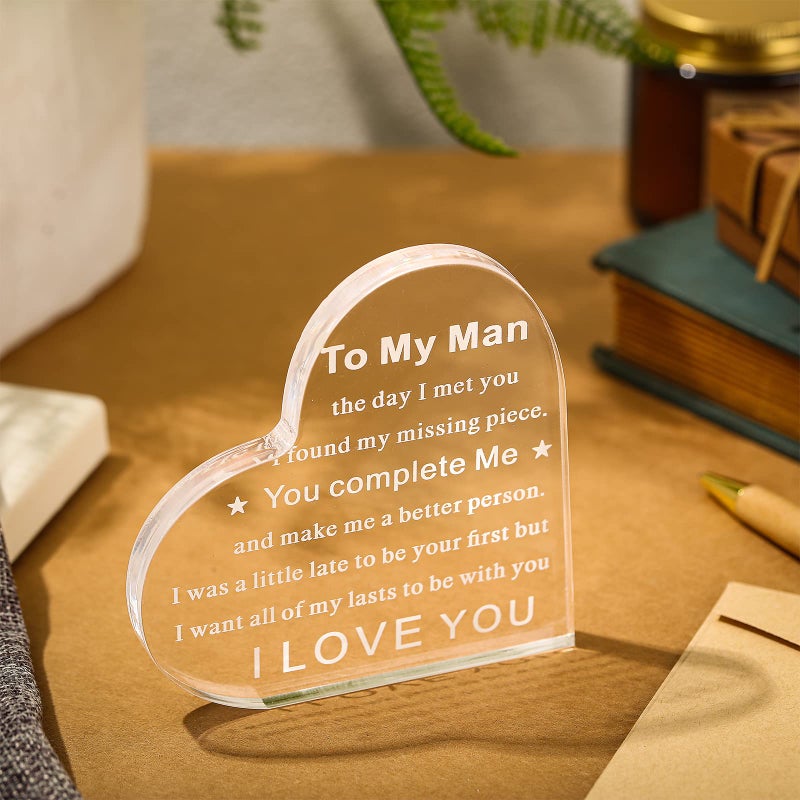 Yulejo To My Man Gift for Him Acrylic Anniversary Birthday Gifts for Boyfriend I Love You Gift for Him Fiance Husband Keepsake for Groom Engagement Wedding Christmas Father's Day (Heart Style) - Image 2