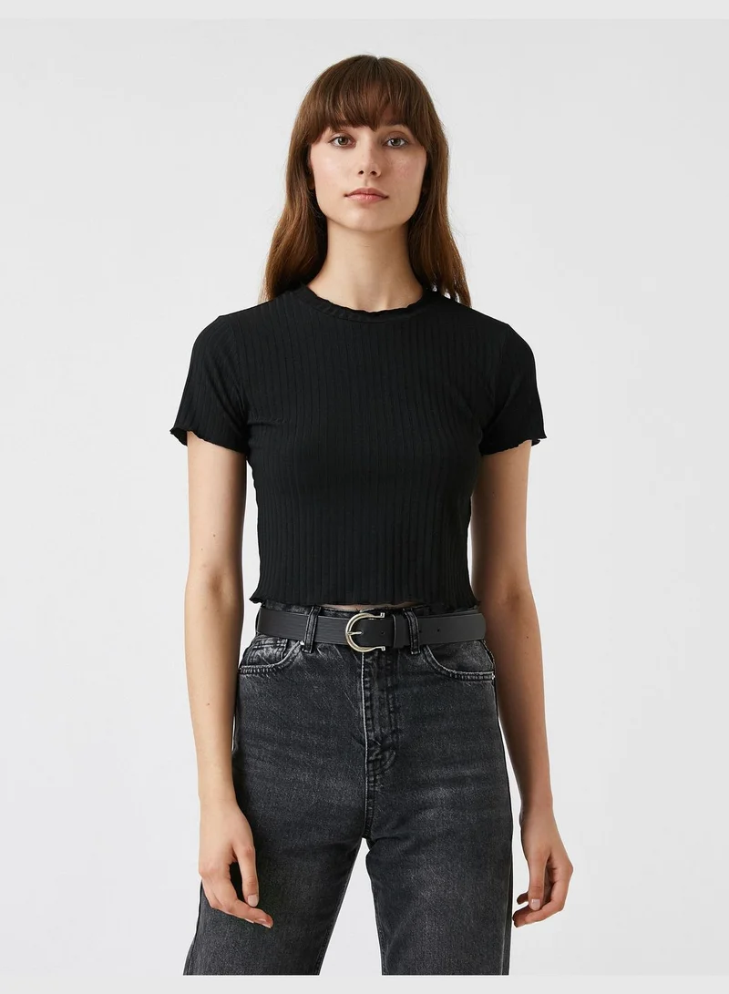 KOTON Frill Detail T-Shirt Short Sleeve