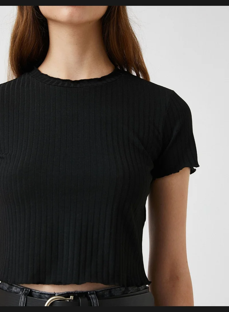 KOTON Frill Detail T-Shirt Short Sleeve