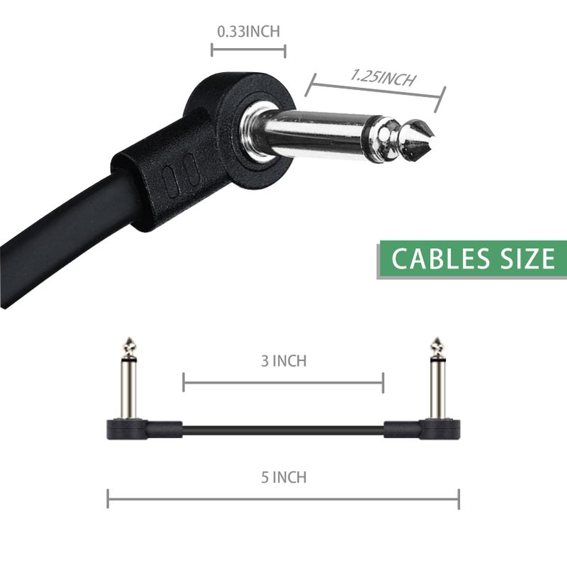 GOGHOST 3 Inch Guitar Patch Cables 4 Pack, 1/4" TS Right Angle Effect Pedal Flat Cables, Pedal Board Patch Cables, Black - Image 3