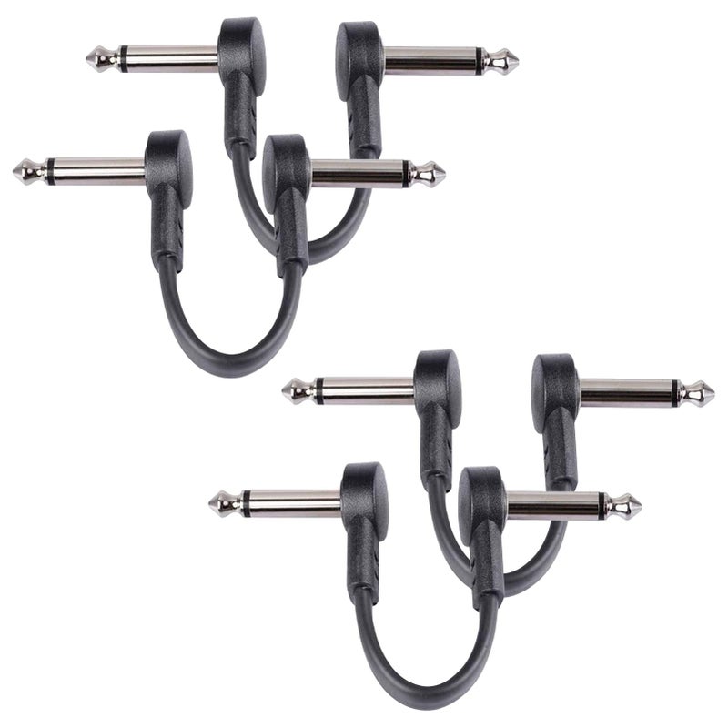 GOGHOST 3 Inch Guitar Patch Cables 4 Pack, 1/4" TS Right Angle Effect Pedal Flat Cables, Pedal Board Patch Cables, Black - Image 1