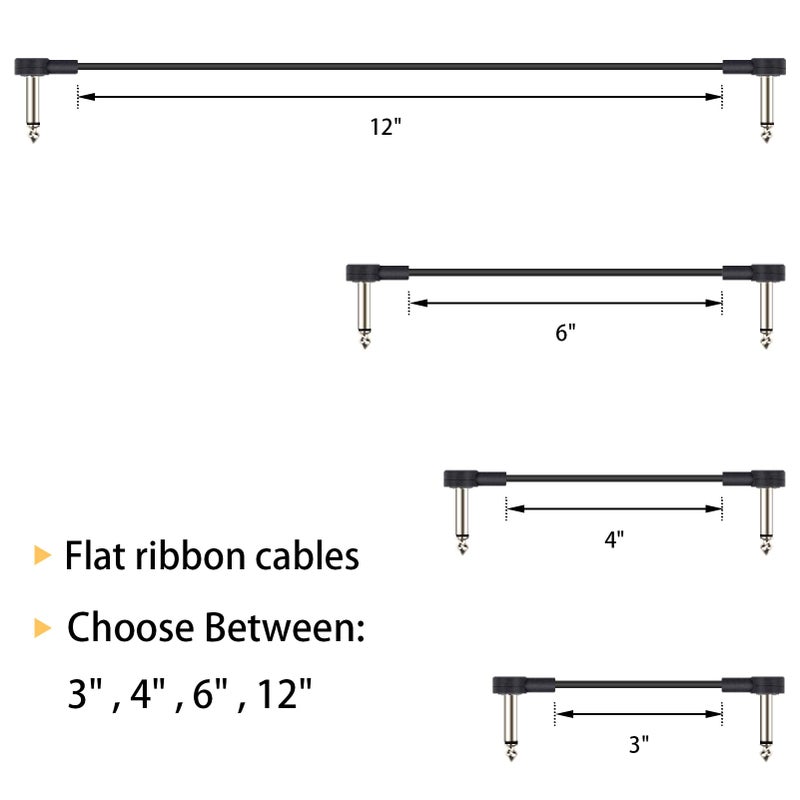 GOGHOST 3 Inch Guitar Patch Cables 4 Pack, 1/4" TS Right Angle Effect Pedal Flat Cables, Pedal Board Patch Cables, Black - Image 5
