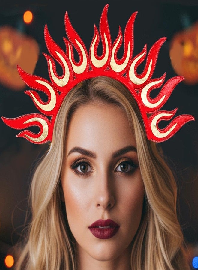 كاسدري طوق رأس كاسدرى على شكل لهب، غطاء رأس أحمر اللون، إكسسوارات شعر لمهرجانات الهالوين للنساء والفتيات - Image 3
