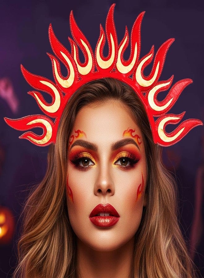 كاسدري طوق رأس كاسدرى على شكل لهب، غطاء رأس أحمر اللون، إكسسوارات شعر لمهرجانات الهالوين للنساء والفتيات - Image 1