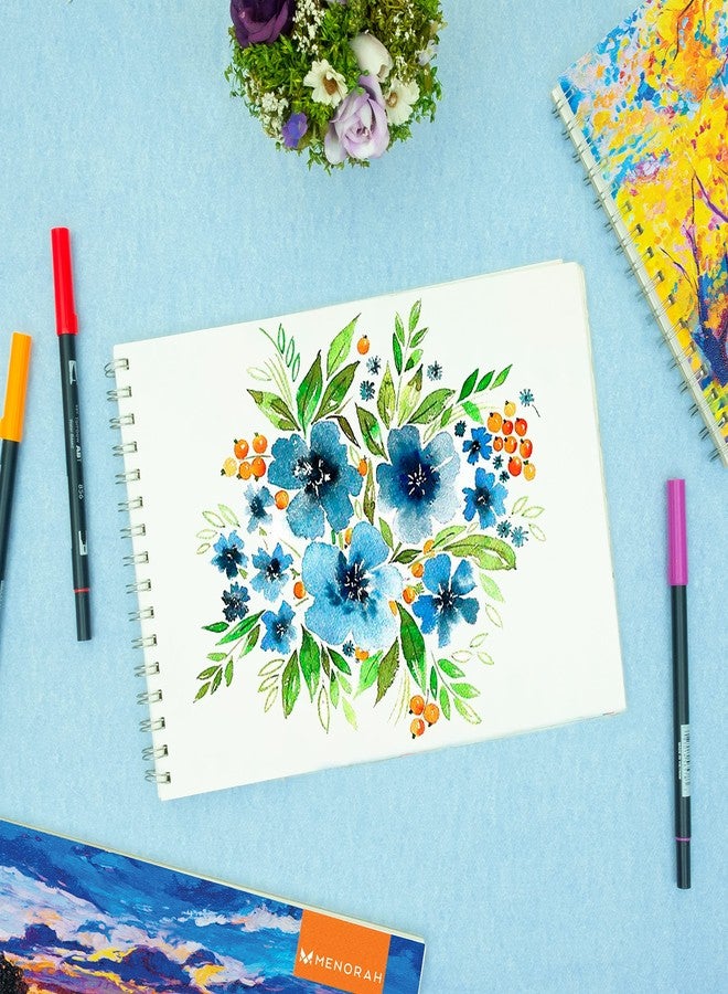 MENORAH ورق مينورا - مقاس A4 - دفتر رسم للفنانين - دفاتر رسم بالألوان الزيتية - 140 غرام/متر مربع، 100 صفحة/50 ورقة - دفاتر رسم مُجلّدة بسلك معدني - (21.0 × 29.7 سم) - تصميم أشجار الخريف - Image 3