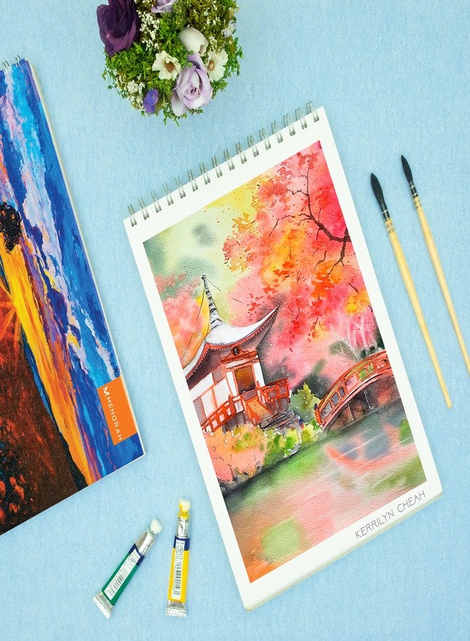 MENORAH ورق مينورا - مقاس A4 - دفتر رسم للفنانين - دفاتر رسم بالألوان الزيتية - 140 غرام/متر مربع، 100 صفحة/50 ورقة - دفاتر رسم مُجلّدة بسلك معدني - (21.0 × 29.7 سم) - تصميم أشجار الخريف - Image 5