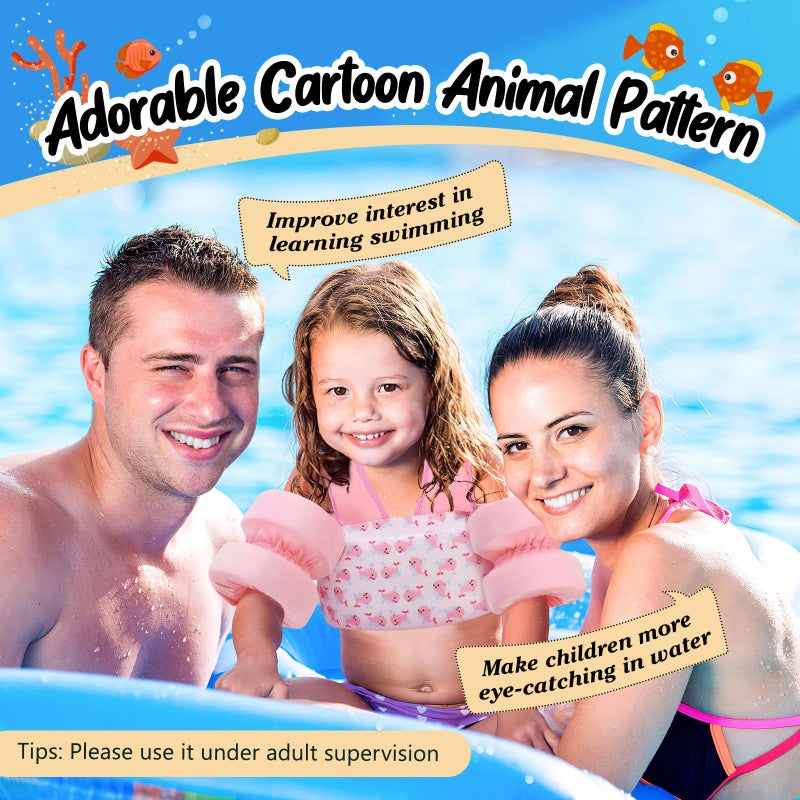 MoKo Toddler Swim Vest for Kids, Swim Arm Floaties 22-66lbs Cartoon Swimming Water Wings Pool Float Vests Sleeves Shoulder Straps Arm Band for Children Learn to Swim, Pink & Whale - Image 4