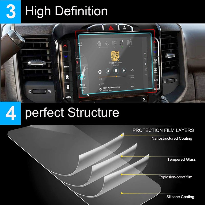 TTCR-II For Ram 1500 Screen Protector 8.4-Inch 2013-2025 2026, for Jeep Grand Cherokee 8.4 Screen Protector 2014-2024, For Wrangler JL 2018-2023, Gladiator JT 2020-2023, Compass MP 2017-2025 - Image 4