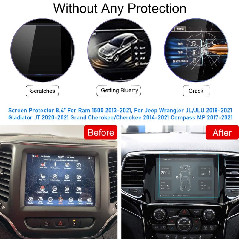 TTCR-II For Ram 1500 Screen Protector 8.4-Inch 2013-2025 2026, for Jeep Grand Cherokee 8.4 Screen Protector 2014-2024, For Wrangler JL 2018-2023, Gladiator JT 2020-2023, Compass MP 2017-2025 - Image 2