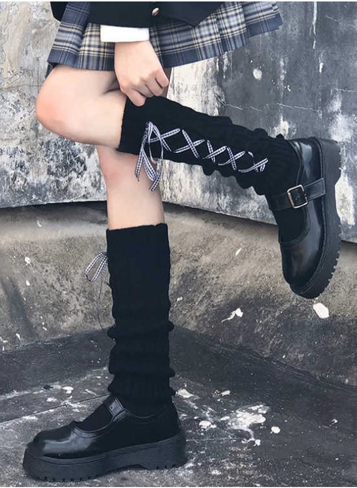 SYOSI Womens Lolita Knit Long Socks Leg Warmers Harajuku Japanese Kawaii Boot Socks Winter Ankle Heap Sock, Kawaii Leg Warmers Knee High Boot Stockings for Girls Women  - Image 2