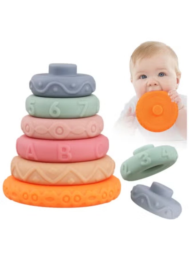 Lyaxm 6 Pcs Stacker Classic Toy, Baby Soft Stacking Blocks,Creative And Educational Shape Stacking Rings Soft Toys for Babies Newborn 0-18 Months 1 Year Old Girls Boys, Toddler Sensory Educational Montessori Baby Blocks, Montessori Sensory Toys, Infant Development Teething Learning - Image 1