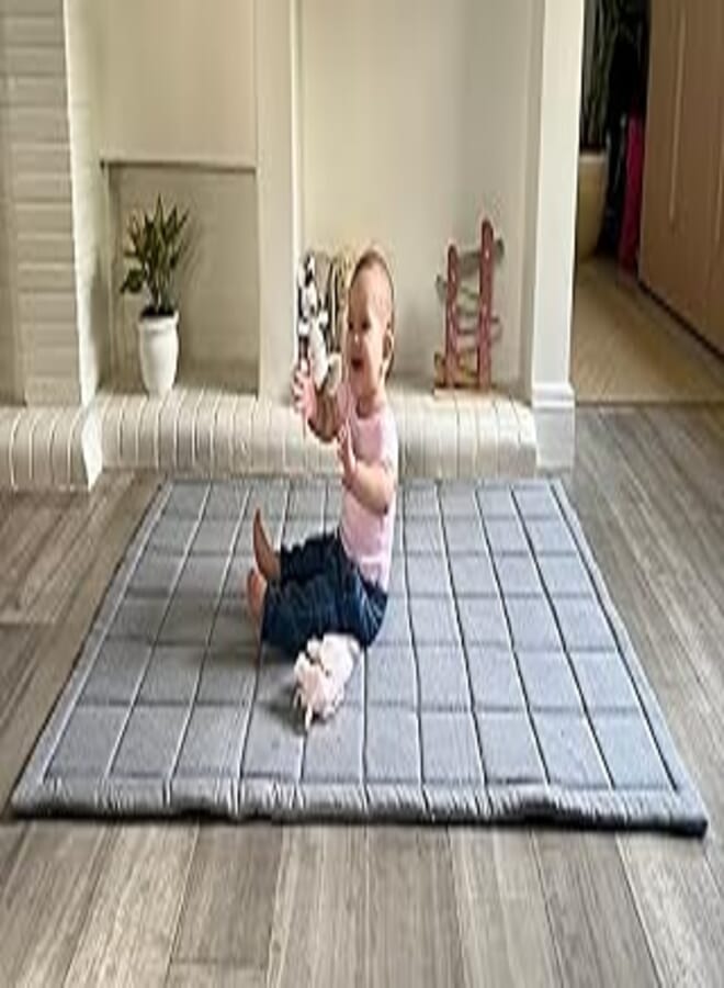 Baby and Toddler Cotton Play Mat, Machine Washable, Crawling Mat for Floor, Kids Play Mats, Rug, Pad, Soft Thick Playmats for Infants, Tummy Time, Toddlers. Crawl Carpet (Grey)