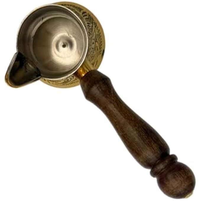 rayihni Ajestic Brass Turkish Coffee Pot Embossed Design Golden Color Handcrafted With Wooden Handle Perfect For Turkish Coffee Arabic Coffee Tea Milk And Hot Beverage 280Ml - Image 3
