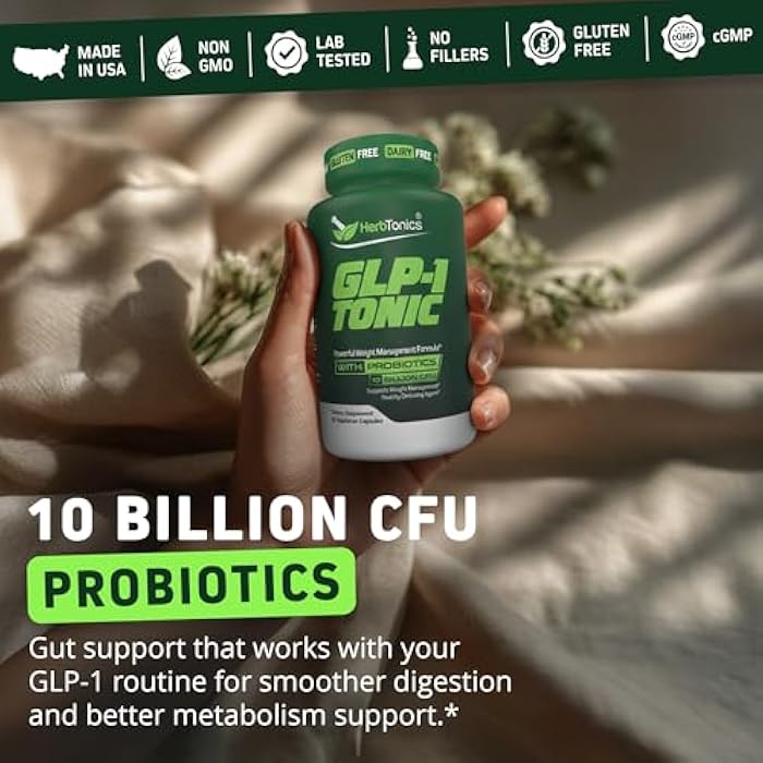 Herbtonics مكمل هيربتونيكس GLP-1 للوزن – مكمل GLP-1 للنساء والرجال | إدارة الوزن، دعم GLP-1 والأيض | 10 مليار وحدة تشكيل مستعمرات من البروبيوتيك – 60 كبسولة نباتية - Image 4