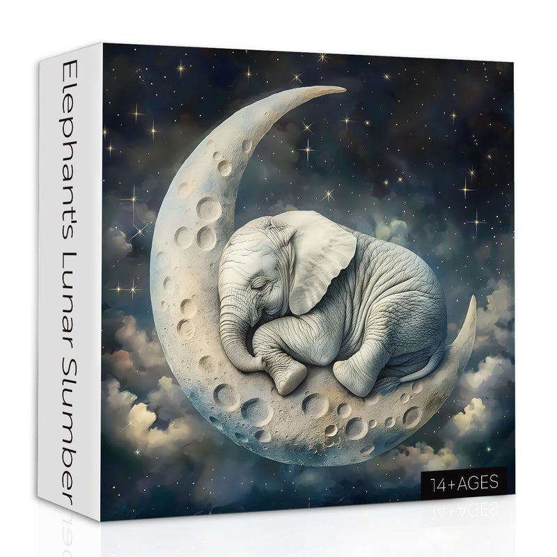 PPuzzling Elephant Moon Puzzles for Adults 1000 Pieces Vintage Sleeping Elephants Jigsaw Puzzles Fantasy Space Animal Challenging Puzzle - Image 3
