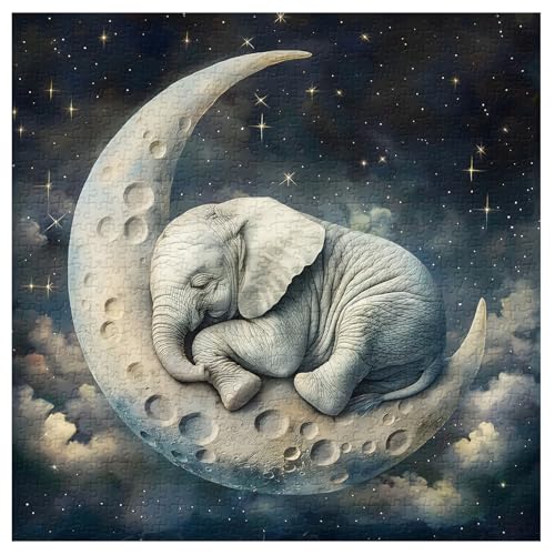 PPuzzling Elephant Moon Puzzles for Adults 1000 Pieces Vintage Sleeping Elephants Jigsaw Puzzles Fantasy Space Animal Challenging Puzzle - Image 5