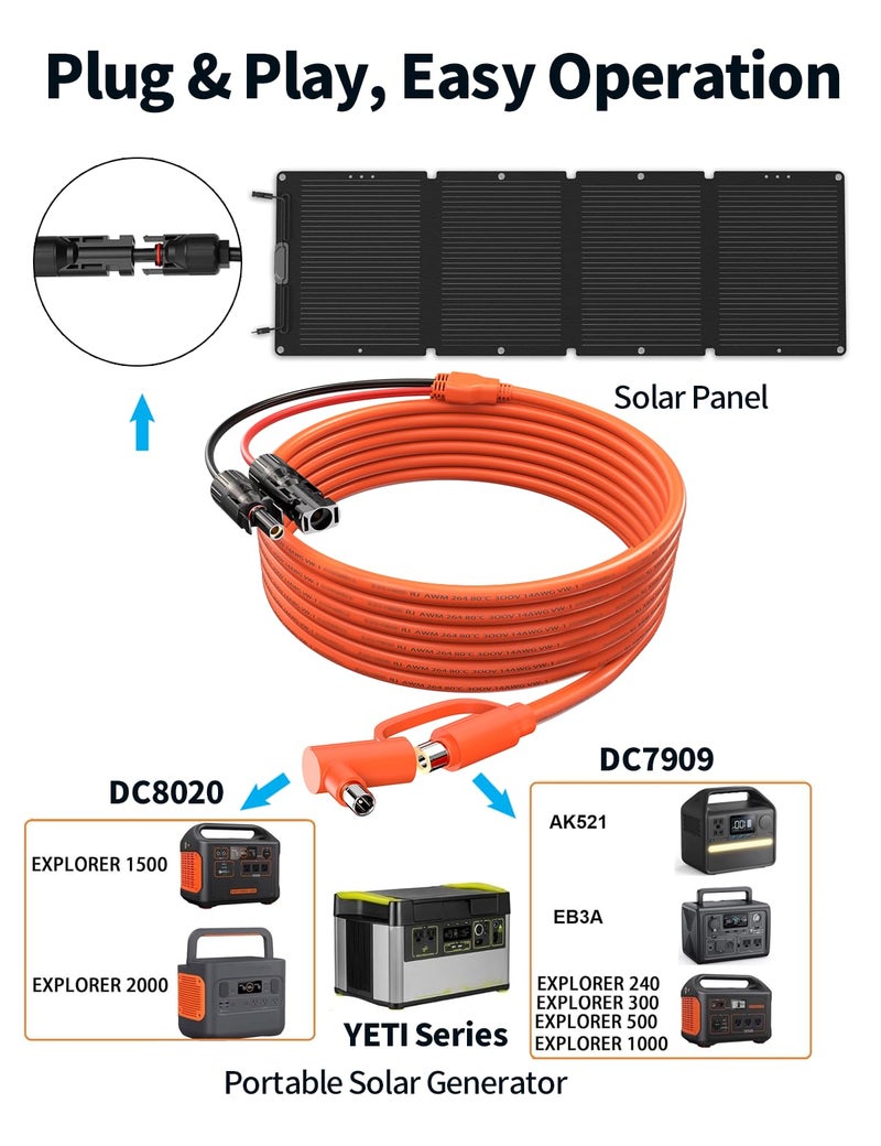Tonton Solar Panel Cable to DC 5M, MC4 Solar Connector to DC7909/8020 Charging Cable, 12AWG Solar Panel Extension Adapter for Jackery Explorer, GZ Yeti, BLUETTI, Anker Portable Power Station, Solar Generator - Image 2