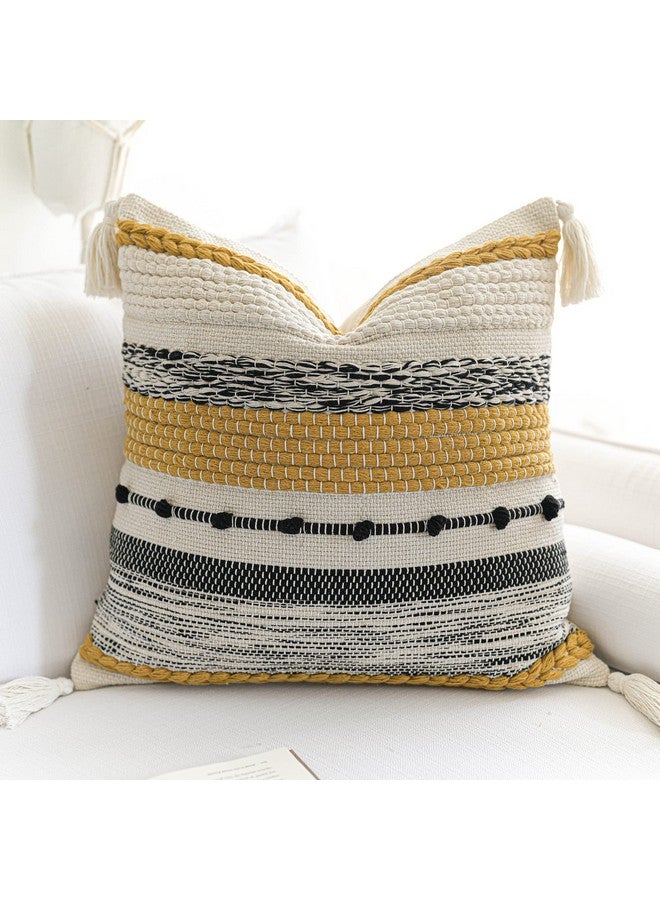 BlissBlush غطاء وسادة مزخرف بلون الخردل الأصفر من بليس بلش 20x20 بوصة مربع وسادة بوهو مع خيوط زينة لوسادة المزرعة للكنبة غرفة النوم غرفة المعيشة ديكور المنزل غطاء فقط - Image 1