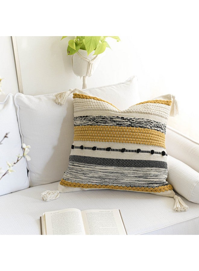 BlissBlush غطاء وسادة مزخرف بلون الخردل الأصفر من بليس بلش 20x20 بوصة مربع وسادة بوهو مع خيوط زينة لوسادة المزرعة للكنبة غرفة النوم غرفة المعيشة ديكور المنزل غطاء فقط - Image 5