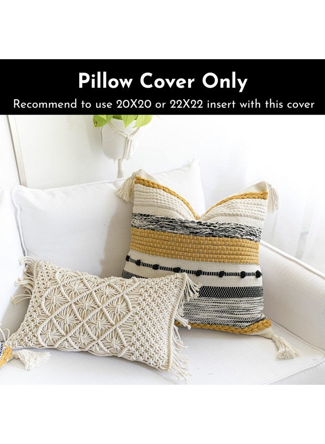 BlissBlush غطاء وسادة مزخرف بلون الخردل الأصفر من بليس بلش 20x20 بوصة مربع وسادة بوهو مع خيوط زينة لوسادة المزرعة للكنبة غرفة النوم غرفة المعيشة ديكور المنزل غطاء فقط - Image 3
