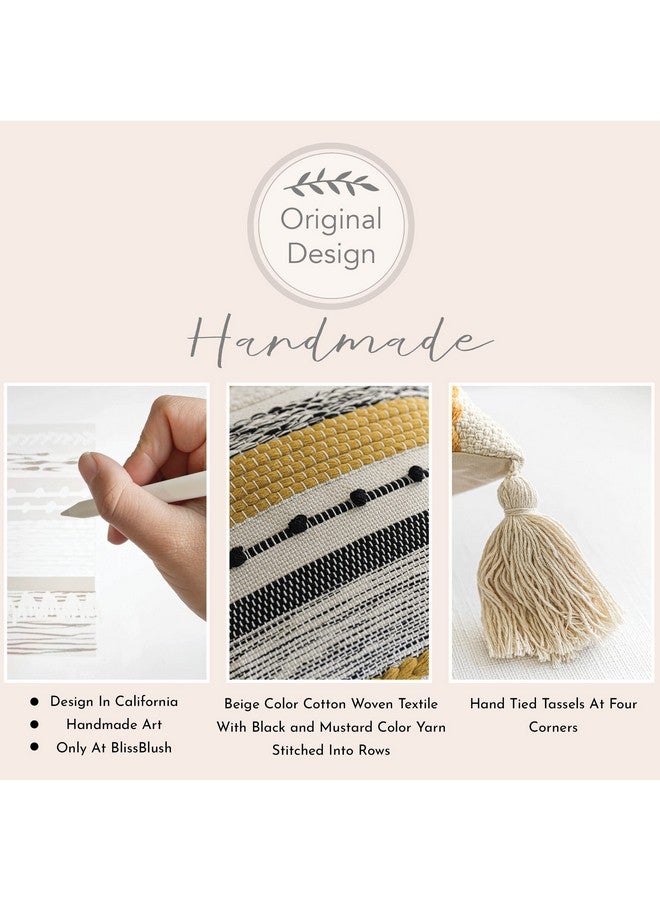 BlissBlush غطاء وسادة مزخرف بلون الخردل الأصفر من بليس بلش 20x20 بوصة مربع وسادة بوهو مع خيوط زينة لوسادة المزرعة للكنبة غرفة النوم غرفة المعيشة ديكور المنزل غطاء فقط - Image 2