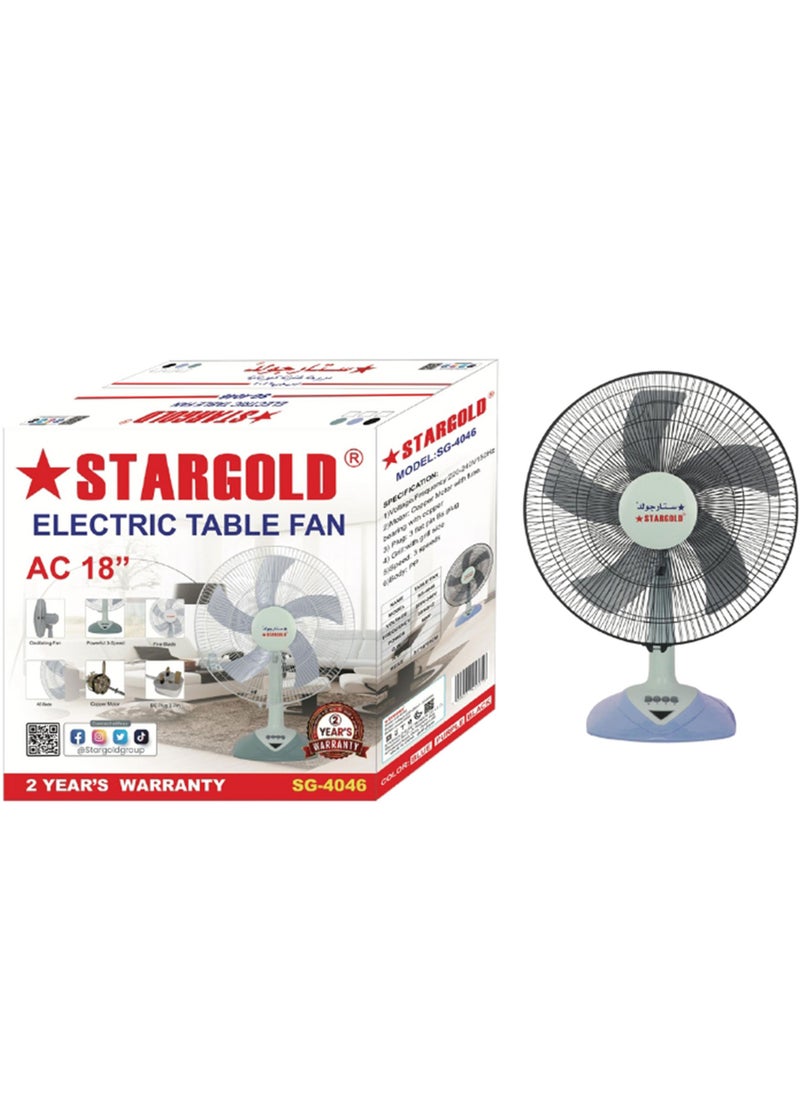 Stargold 18 Inch 60W Electric Table Fan Low/Medium/High And 5 Blade Design Oscillating Fan  - Image 2