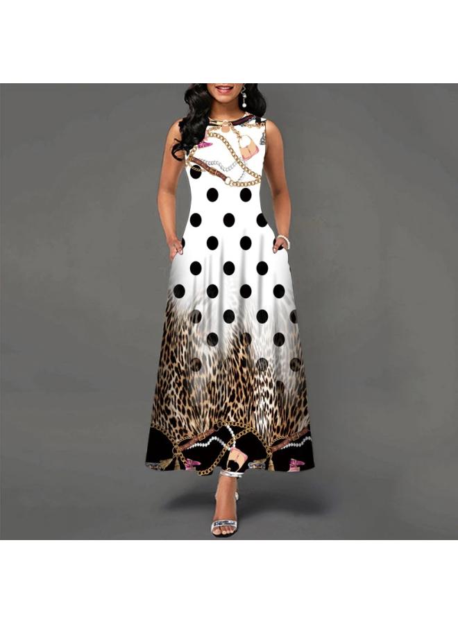 New Women's European And American Summer Dress Printed V-neck Sleeveless Dress