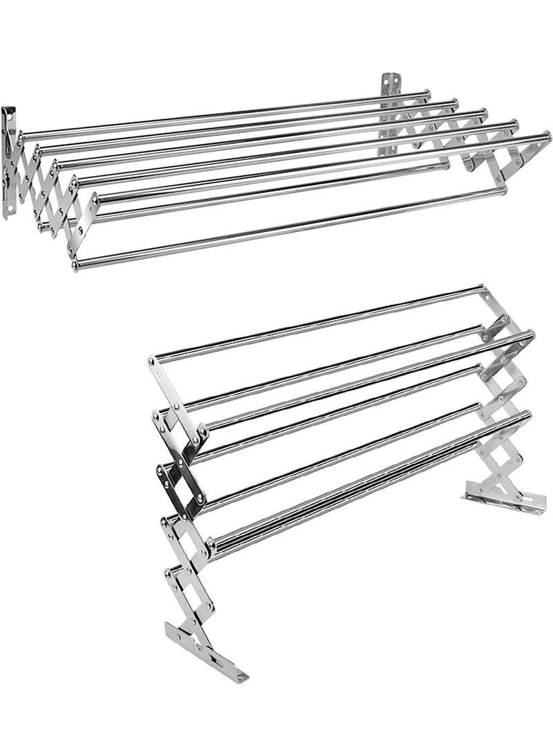 DubaiGallery Laundry Drying Rack - Accordion Wall Mounted Clothes Drying Rack Stainless Steel Space Saving Towel Rack - Great Retractable Foldable Organization for Laundry Room Mudroom Bedroom Pool Area  - Image 4