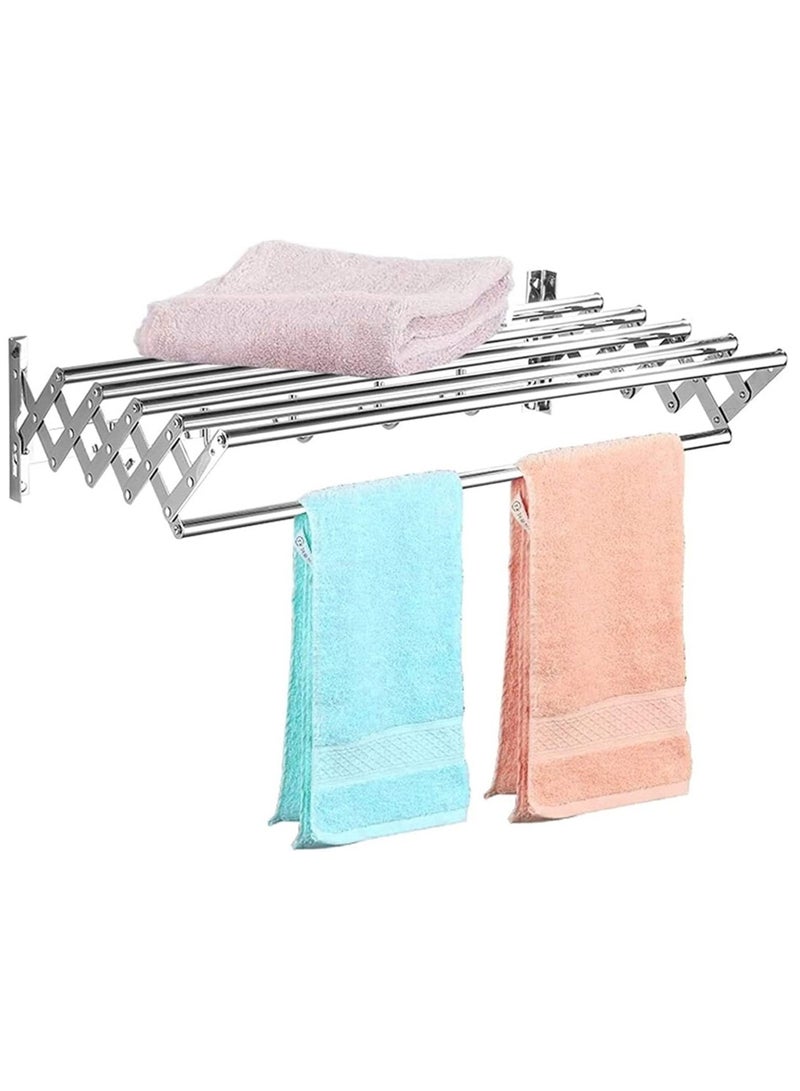 DubaiGallery Laundry Drying Rack - Accordion Wall Mounted Clothes Drying Rack Stainless Steel Space Saving Towel Rack - Great Retractable Foldable Organization for Laundry Room Mudroom Bedroom Pool Area  - Image 3