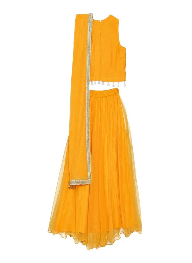 BIBA Girls Solid Straight Polyester Kid (Kwwhite Blooms5966_Yellow_13, Lehenga Choli Set, Readymade) - Image 2