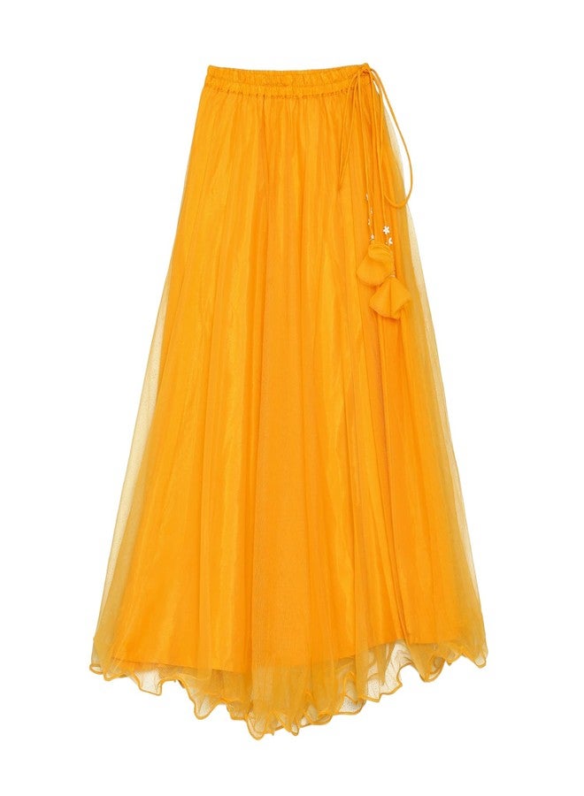 BIBA Girls Solid Straight Polyester Kid (Kwwhite Blooms5966_Yellow_13, Lehenga Choli Set, Readymade) - Image 3