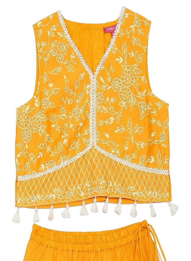 BIBA Girls Solid Straight Polyester Kid (Kwwhite Blooms5966_Yellow_13, Lehenga Choli Set, Readymade) - Image 4