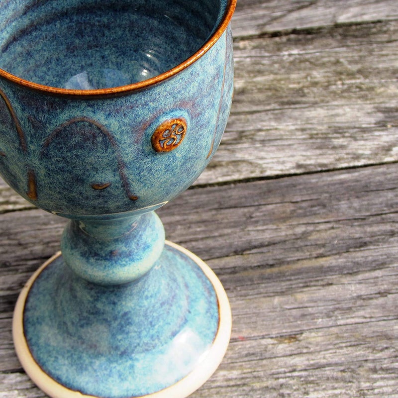 Castle Arch Pottery Ireland Castle Arch Pottery Irish Pottery Wine Goblet Hand-Thrown Hand-Glazed with Celtic Spiral Motif - Handcrafted In Ireland - Lead & Cadmium Free, Irish Gifts For Men & Women - Image 3